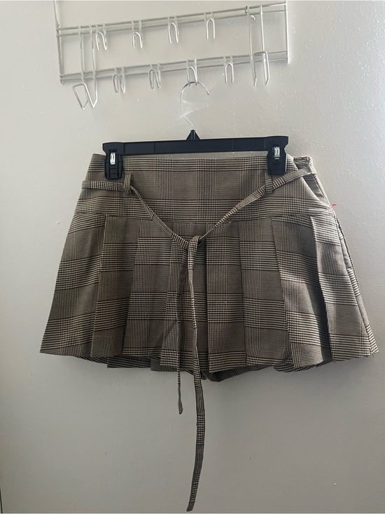 stradivarius Dresses & Skirts - Stradivarius Plaid Mini Skort in Tan, Black & Rust